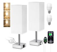 Aooshine Touch Control Bedside Lamps Set of 2, 3-Way Dimmable Table Lamp with USB-C+A Charging Ports, Bed Side Lamps for Bedroom with White Fabric Shade(Bulbs Included)