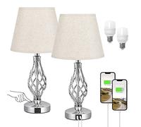 Aooshine Touch Table Lamps Set of 2, Bedside Lamp with USB-C USB-A Ports, Bedroom Lamps with Beige Shade and Spiral Cage Design Base, 3 Way Dimmable Table Lamp for Bedroom Living Room and Hotel