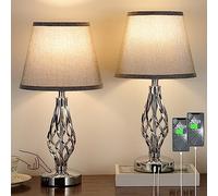 Aooshine Touch Table Lamps Set of 2, Bedside Lamp with USB-C USB-A Ports, Bedroom Lamps with Grey Shade and Spiral Cage Design Base, 3 Way Dimmable Table Lamp for Bedroom Living Room and Hotel