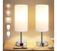 Aooshine White Bedside Lamps Set of 2, Dimmable Table Lamps for Bedroom, Silver Base(Bulb Included)