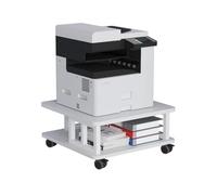 AOOSSI Mobile Printer Stand, 2-Tier Large Printer Shelf for Laser 3D Printer Office Machine with Storage, 23.6"x23.6" Wood Printer Cart Under Desk Rack with Wheels for Office Home Kitchen (White)