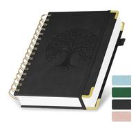 AOOSU A5 Spiral Notebook, Wirebound Notebooks 300 Pages/150 Sheets with Pocket Hardcover Journals 100gsm Thick Paper Campus Notebook for Women Ideal for Work School Office 15 x 21cm, Black