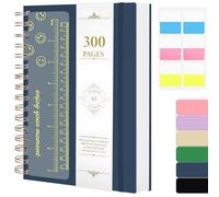 AOOSU A5 Spiral Notebook, Wirebound Notebooks 300 Pages/150 Sheets with Pocket Hardcover Journals 100gsm Thick Paper Notebook for Work School Office 15 x 21cm, Dark + Stickers/Ruler/Waistband