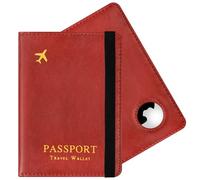 AOOSU Airtag Wallet Passport Holder Cover, PU Leather Passport Cover with RFID Blocking Travel Wallet, Portable Universal Travel Wallets Case Organiser for Money, Boarding Passes, Credit Cards Red