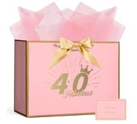 AOOSU Birthday Gift Bag, 28*20*10cm 40th Birthday Party Gifts Bag with Greeting Handles and 3 Wrappers and 1 Cards, Luxury Paper Bags with Handles for Girls Womens Wedding Party Christmas Valentines