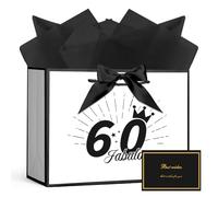 AOOSU Birthday Gift Bag, 28*20*10cm 60th Birthday Party Gifts Bag with Greeting Handles and 3 Wrappers and 1 Cards, Luxury Paper Bags with Handles for Girls Womens Wedding Party Christmas Valentines