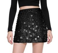 AOOSU Black Sparkle Skirt, Stretchy Bodycon Sequin Mini Skirt for Women, Wrapped Glitter Dress for Women Concert Outfit Summer Dance Street Club Party Night Out Party