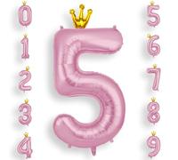 AOOSU Crown Pink Helium Balloons, 40 Inches Number Balloons 5, Foil Birthday Balloon for Birthday Anniversary Wedding Party Decorations Celebration Supplies for Girls Women Men Boys