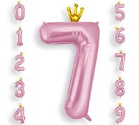 AOOSU Crown Pink Helium Balloons, 40 Inches Number Balloons 7, Foil Birthday Balloon for Birthday Anniversary Wedding Party Decorations Celebration Supplies for Girls Women Men Boys
