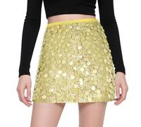 AOOSU Gold Sparkle Skirt, Stretchy Bodycon Sequin Mini Skirt for Women, Wrapped Glitter Dress for Women Concert Outfit Summer Dance Street Club Party Night Out Party