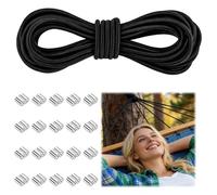 AOOSU High-Strength Elastic Rope, 6mm x 10m Round Elastic Rope, Expansion Ropes, Trailer Retractable Ropes, Black Elastic with 20 Sluminum Crimp Loops, Duitable for Tarpaulins, Camping Tents, Sewing