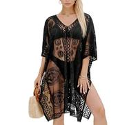 AOOSU Lace Beach Cover Up, Sexy Elegant Lace Kimono Long Beach Dress, Floral Bikini Swim Coverup Blouse, Sarong Shawl Tops V Neck Hollow Out Swimwear for Vacation and Sun Protection