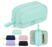 AOOSU Large Capacity Pencil Case, Pencil Case 4 Compartments with Zipper Portable Handle, Beautiful Stationery Organizer for Boys Girls Teen College Students School Adults & Office Supplies Green