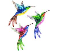 AOOSU Metal Hummingbird Decor Wall Art Decor, Wrought Iron Colorful Hummingbird Wall Sculptures, Outdoor Garden Fence Ornaments Hanging for Backyard Porch Patio（21.5 * 21.5cm 3pcs）