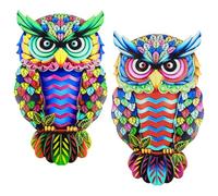 AOOSU Metal Owl Decor Wall Art Decor, Wrought Iron Colorful Owl Wall Sculptures, Outdoor Garden Fence Ornaments Hanging for Backyard Porch Patio（26 * 15cm 2pcs）