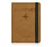 AOOSU Passport Holder Cover, PU Leather Passport Cover with RFID Blocking Travel Wallet, Portable Universal Travel Wallet Case Organiser for Money, Boarding Passes, Credit Cards Yellow-Brown
