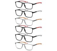 AOOSU Reading Glasses for Women Men, Blue Light Blocking Square Frames Lightweight Comfortable Readers, Impact Resistant, Scratch Resistant, Bendy, Flexible, Anti-slip, Unisex 6 Pack Reader +2.50