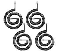 AOOSU Telephone Cord Cable Black Coiled Telephone Phone Handset Cable Cord, RJ10 Coiled Length 3M Uncoiled (Pack of 4)