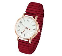 AOOSU Women's Elastic Strap Watches, Womens Watches Large Face Clear Arabic Numerals Analog Quartz Wrist Watch for Women Easy Reader Comfortable Stretch Expansion Band Ladies Wratch Red