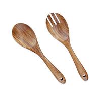 AOOSY 2 Pieces Wooden Salad Servers,10.2 inches Wood Serving Spoons Set Salad Mixing Dinner Fork and Spoon Long Handle Salad Tongs Kitchen Cooking Utensil Cutlery Set