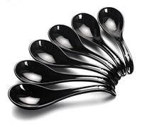 AOOSY Asian Soup Spoons Set of 6, 6.75-inch Ceramic Soup Spoons, Chinese, Black Large Japanese Spoons for Cereal, Stews, Ramen, Pho, Wonton, Dumpling, Miso