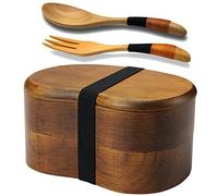 AOOSY Bento Box, Japanese Lunch Containers, 2-tier Wooden Bento Box with Fork Spoon for Office, School, Hiking, Camping