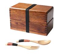 AOOSY Bento Lunch Box,Japanese Style Traditional Natural Wooden Bento Lunch Boxes Double Layer Food Fruit Sandwich Container Sushi Kit Box for Travel School Camping(with Wood Fork Spoon)