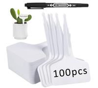 AOOTE 100Pcs White Plastic Plant Labels, 10x6cm Plant Name Labels Reusable, Plant Labels for Outdoor Plants Plastic with a Marker Pen, Waterproof, Garden Tags for Seeds, Vegetables, Flowers