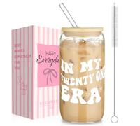 AOOTE 21th Birthday Creative Travel Mug, 500ml Coke Cup, Can Shaped Glasses with Airtight Bamboo Lids, Glass Straws & Straw Cleaning Brush, 18th Birthday Present for Friend Female Mum Wife Daughter