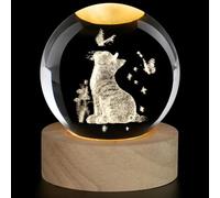 AOOTE 3D Cat Crystal Ball, 3D Crystal Ball, Decor Glass Ball Wooden Base with Light, USB Interface with Power Switch, Crystal Ball Ornaments for Home Decor, Tabletop, Birthday Gift, Anniversary