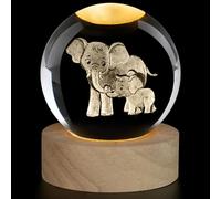 AOOTE 3D Elephant Crystal Ball, 3D Crystal Ball, Decor Glass Ball Wooden Base with Light, USB Interface with Power Switch, Crystal Ball Ornaments for Home Decor, Tabletop, Birthday Gift, Anniversary
