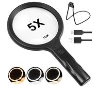 AOOTE 5X Hands Free Magnifying Glass with Light, 30 LED Rechargeable Hands Free Magnifying Glass, Large Page Magnifier Adjustment Brightness, Flexible Gooseneck Magnifier for Seniors Books Sewing