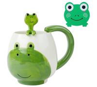 AOOTE Animal Cute Frog Coffee Mug,400ml Frogs Ceramic Mug Tea Milk Cup,Frog Coffee Mug with Spoon and Frog Coaster,Ceramic Novelty Coffee Cup,Cute Coffee Tea Mug Gifts for Women Men Birthday