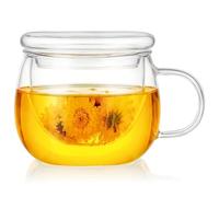 AOOTE Clear Borosilicate Glass Tea Infuser Mug, 400ml Tea Glass with Filter and Glasses Lid, Loose Leaf Teas Maker Gift Set for Blooming & Bagged Drinks, Teas Mug Christmas Birthday Gifts