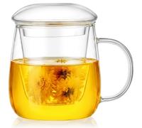 AOOTE Clear Borosilicate Glass Tea Infuser Mug, 400ml Tea Glass with Filter and Glasses Lid, Loose Leaf Teas Maker Gift Set for Blooming & Bagged Drinks, Teas Mug Christmas Birthday Gifts