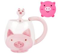 AOOTE Cute Pig Coffee Mug, 400ml Ceramic Pig Mug with Spoon and Coasters, Funny Cute Mug for Women Men Birthday Gifts
