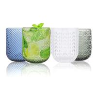AOOTE Decorative Floral Embossed Water Glasses, 6PCS Vintage Glassware Set, Vintage Water Glasses Colored Glassware, Romantic Water Glasse for Water, Juice, Beer, Whisky, Cocktails, Gifts