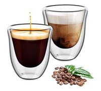 AOOTE Double Walled Thermo Glasses, 2x220ml Transparent Borosilicate Glass Coffee Cups, Borosilicate Heat Resistant Glass Cups, Cappuccino Glasse Transparent for Coffee Tea Milk Juice Ice Cream