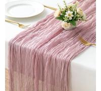 AOOTE Gauze Table Runners, 55x300cm Boho Gauze Runner, Elegant Wrinkle Texture Design Tablecloth, Romantic Long Cheesecloth Table Runner for Wedding, Festival, Birthday, Anniversary, Dinner, Pink