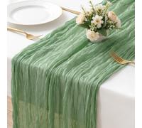 AOOTE Gauze Table Runners, 90x400cm Boho Gauze Runner, Elegant Wrinkle Texture Design Tablecloth, Romantic Long Cheesecloth Table Runner for Wedding, Festival, Birthday, Anniversary, Dinner, Green