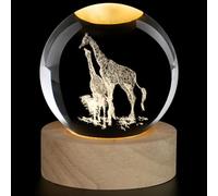 AOOTE Giraffe Crystal Ball, 3D Crystal Ball, Decor Glass Ball Wooden Base with Light, USB Interface with Power Switch, Crystal Ball Ornaments for Home Decor, Tabletop, Birthday Gift, Anniversary