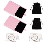AOOTE Jewelry Gift Boxes, 2Pcs Square Necklace Earring Bracelet, Necklace Earring Bracelet Drawer Organizer Box with Greeting Card and Velvet Bag, Boxes for Valentine's Day Birthday, Christmas, Pink