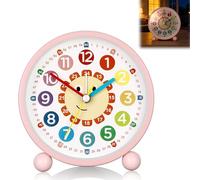 AOOTE Kids Alarm Clock, Silent Non Ticking Learning Clock, Kids Alarm Clocks Bedside Girls Boys with Night Light and Snooze, Easy to Read, Battery Operated for Bedroom, Home, Office, Pink