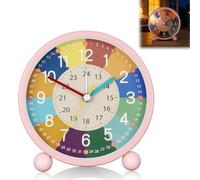 AOOTE Kids Alarm Clock, Silent Non Ticking Learning Clock, Kids Alarm Clocks Bedside Girls Boys with Night Light and Snooze, Easy to Read, Battery Operated for Bedroom, Home, Office, Pink