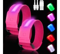 AOOTE LED Armband for Running, 2 Pack USB Rechargeable LEDs Armbands, LED Light Up Armbands with 5 Colors & 3 Lighting Modes, Adjustable Light Up Wristbands for Runners Bikers Joggers Pets, Pink