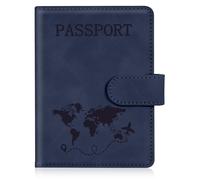 AOOTE Passport Holder Cover Wallet Case, PU Leather RFID Blocking Passport Cover Case with Card Slots, Passport Holder for Passports Ticket Boarding Passes Credit Cards Business Cards, Dark Blue