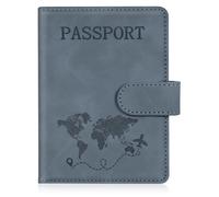 AOOTE Passport Holder Cover Wallet Case, PU Leather RFID Blocking Passport Cover Case with Card Slots, Passport Holder for Passports Ticket Boarding Passes Credit Cards Business Cards, Sea Grey