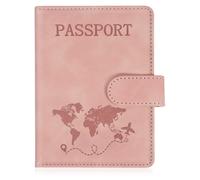 AOOTE Passport Holder Cover Wallet Case, PU Leather RFID Blocking Passport Cover Case with Card Slots, Passport Holder for Passports Ticket Boarding Passes Credit Cards Business Cards, Pink