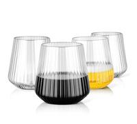AOOTE Plastic Wine Glasses, 4 Pcs Plastic Ribbed Wine Glasses, 380ML Reusable Vintage Stemless Cups, BPA-Free, Clear Shatterproof Wines Glass for Wines, Champagne, Whiskey, Wedding, Party, Camping