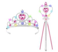 AOOTE Princess Dress Up Accessories Set with Crown and Wand, Fairy Wand Set for Birthday Party Cosplay Favors Role Play Toys (Pink)